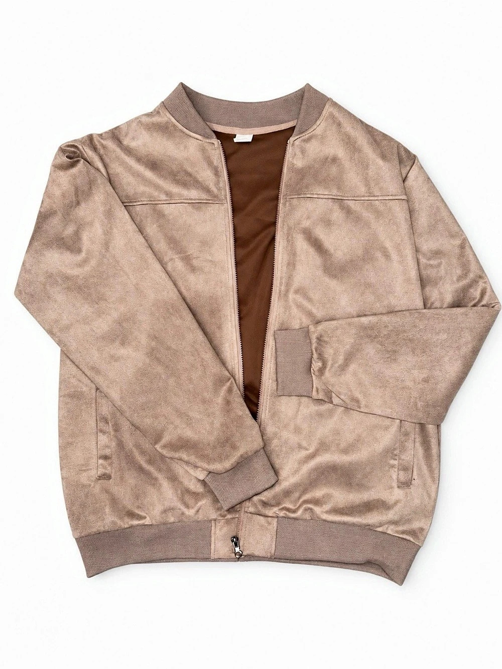 Brown Bomber Jacket Faux Suede